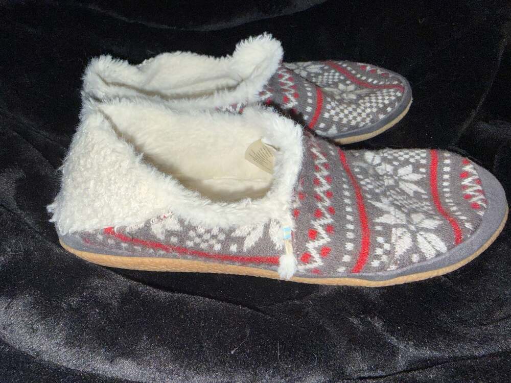 TOMS Gray Fair Isle Faux Fur Lined Slippers - Picture 2 of 5